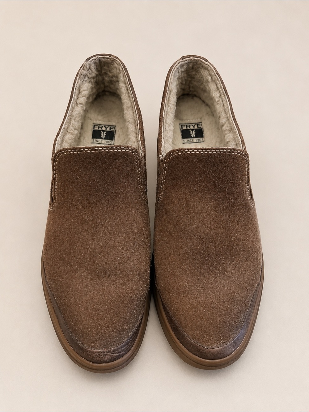 FRYE Brown Suede Shearling Fleece Lined Slip On Sneakers Shoes Size 7.5